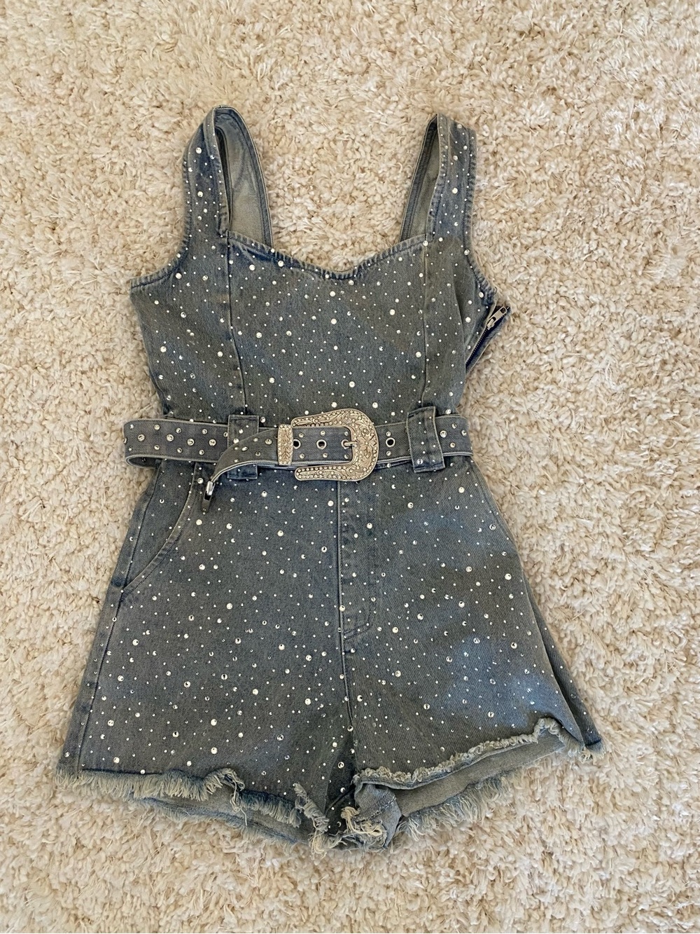 Show Me Your Mumu Rhinestone-Embellished Denim Romper - Picture 3 of 5